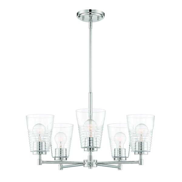 Designers Fountain Ingo 5 Light Modern Polished Nickel with Clear Ribbed Glass Shades Chandelier For Dining Rooms D230M-5CH-PN - main